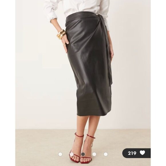 Never Fully Dressed BUNDLE of 2 Wrap Faux Leather Midi Skirts With Waist tie 6 - Picture 9 of 11